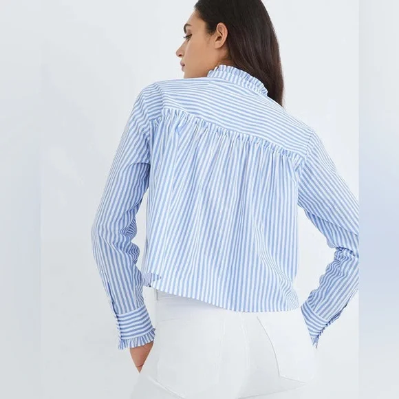 Veronica Beard Whitman Ruffle Button up Shirt Bluebell - Picture 4 of 14